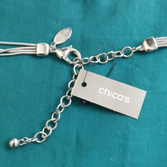 NWT Chico's SilverTone and Crystal 4-Layer Crystal Bar Necklace - Picture 5 of 8